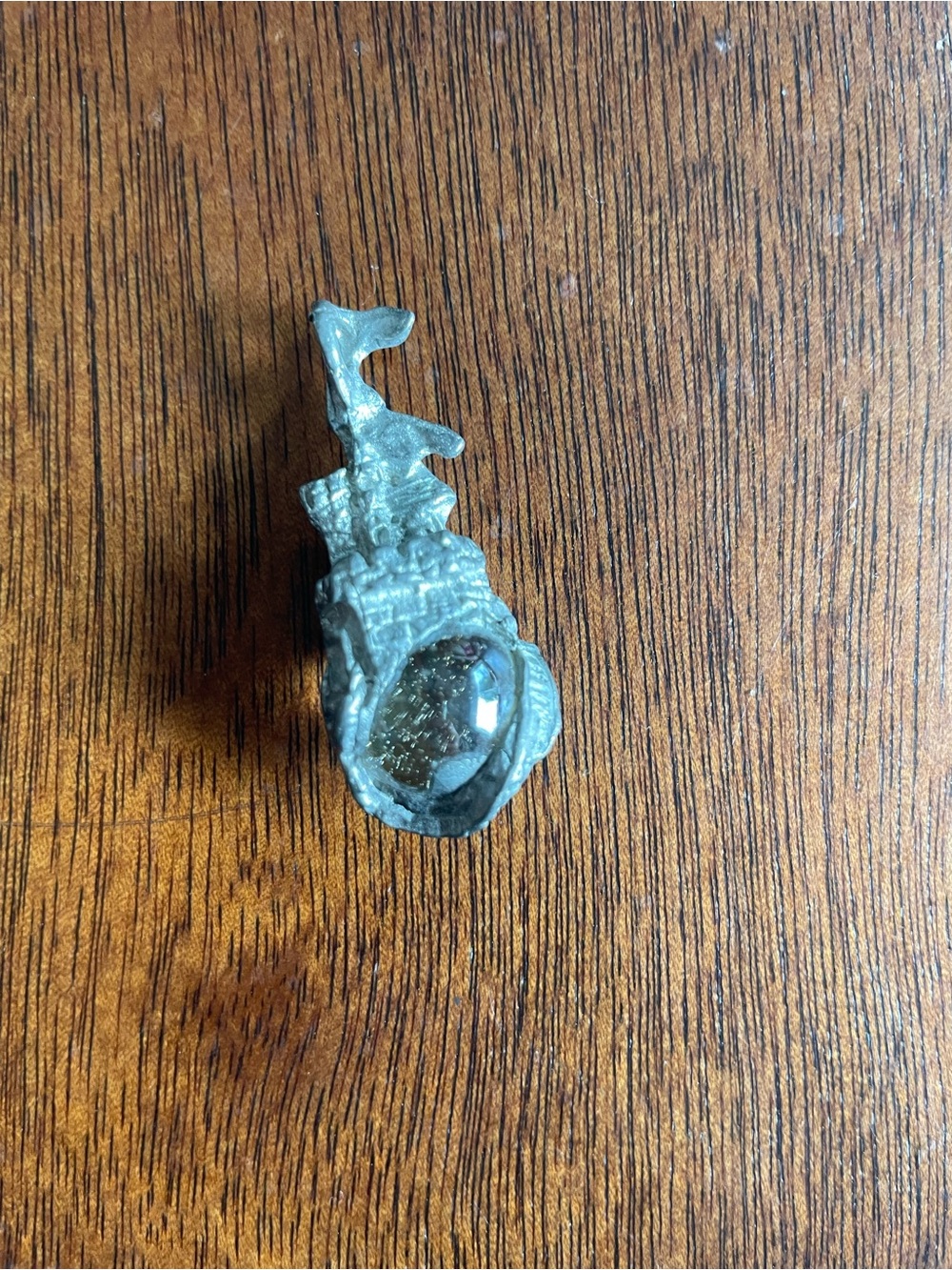 Silver Tone Castle Pendant with Clear Glass Ball Gothic Whimsical